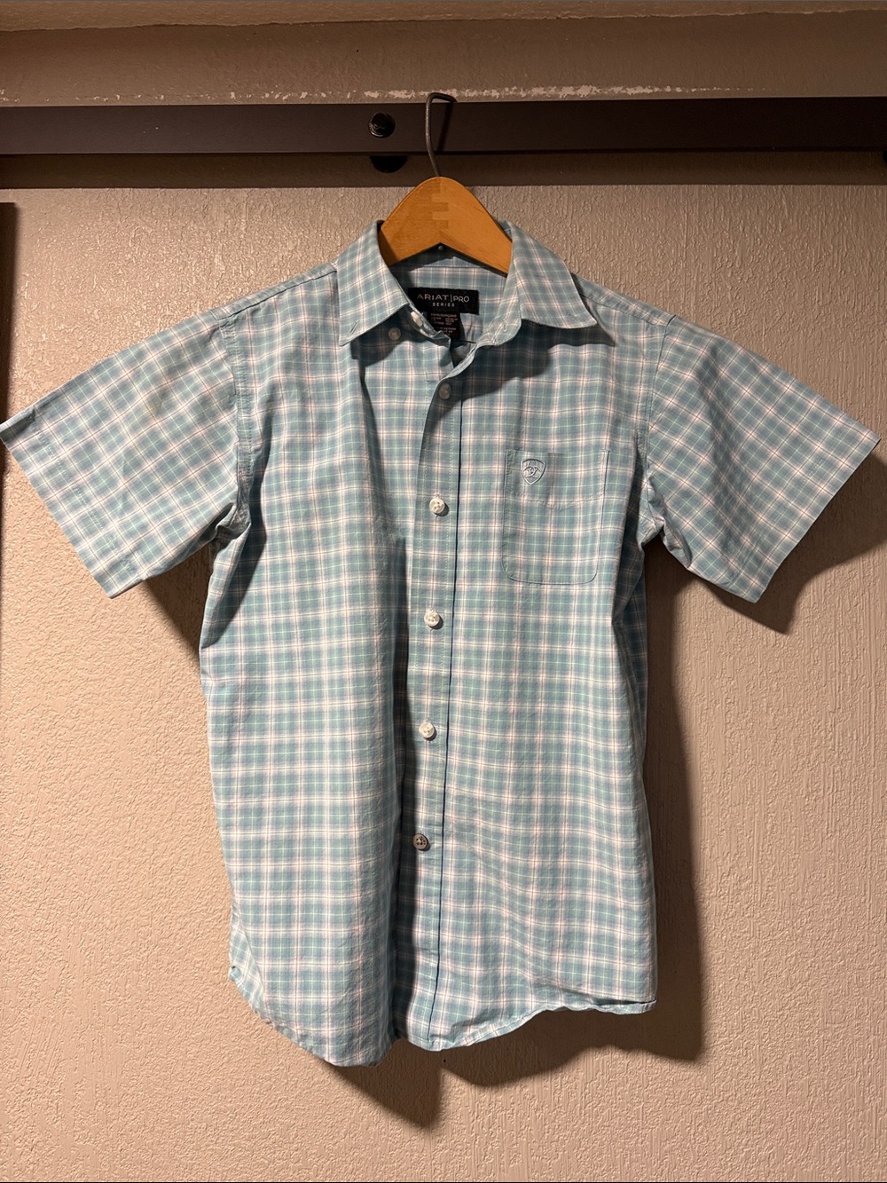 Ariat youth Light Teal Plaid Short-Sleeve Button-Down Shirt